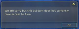 Aion login error: account does not have access