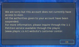 Aion banned account error message
